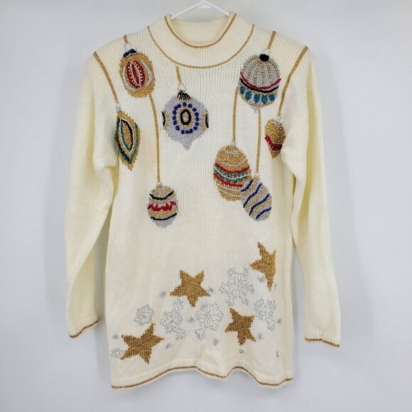 Vintage Dana Scott Embellished Christmas Ornament Holiday Glam Nostalgia Sweater - Picture 2 of 16